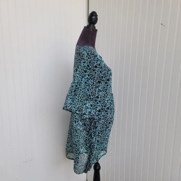 Mud Pie Womens Blue Green Brown Yellow Leopard V-Neck Swim Cover Up Tie L/ XL - Picture 3 of 14